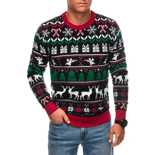 Edoti Men's Norwegian winter sweater with Christmas patterns - black