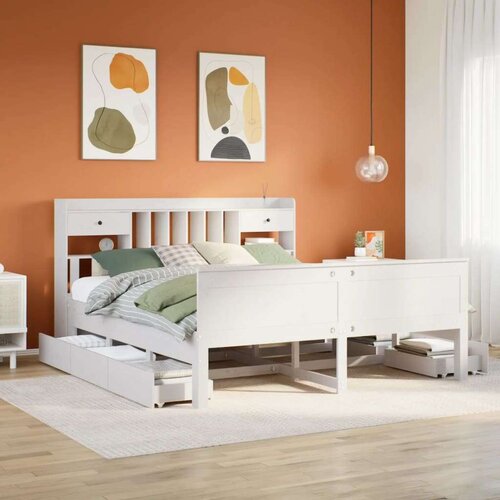 vidaXL Krevet s regalom z knjige bez madraca bijeli 180x200cm borovina Cijene