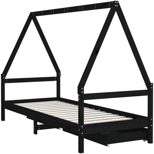  Okvir za dječji krevet s ladicama crni 90 x 200 cm od borovine Slike