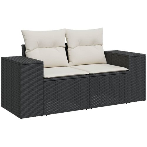  9-dijelni set vrtnih sofa s jastucima crni od poliratana Crna i krem Slike
