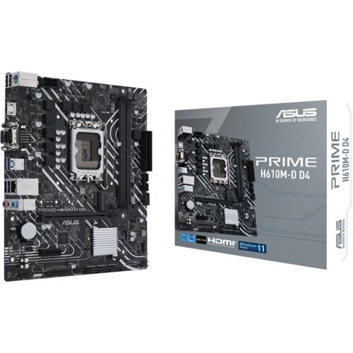 Asus PRIME H610M-D D4 LGA1700 mATX MB – Intel H610 2xDIMM DDR4 1xM.2 4xSATA PCIe 4.0 1Gb Ethernet 1xD-SUB 1xHDMI with LPT and RGB header Cijene