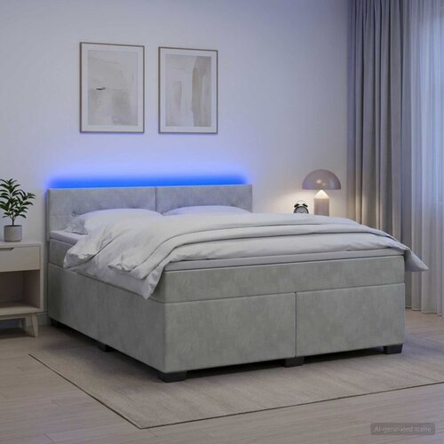 Krevet s box springom madracem i LED-om Svjetlosiva Bar&amp;scaron;un - Svjetlosiva 140 x 190 cm Pro&amp;scaron;iveno gumbima Slike
