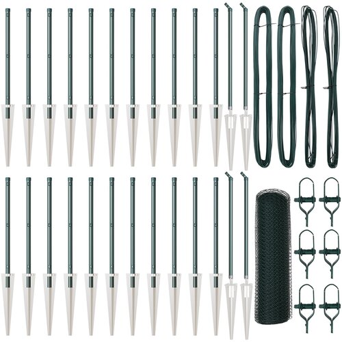 vidaXL heksagonalna ograja Zelena 0.5x50 m Jeklo, ograjni stebri z bodico 13 kos Ø32 mm 80 cm Galvanizirano jeklo Cene