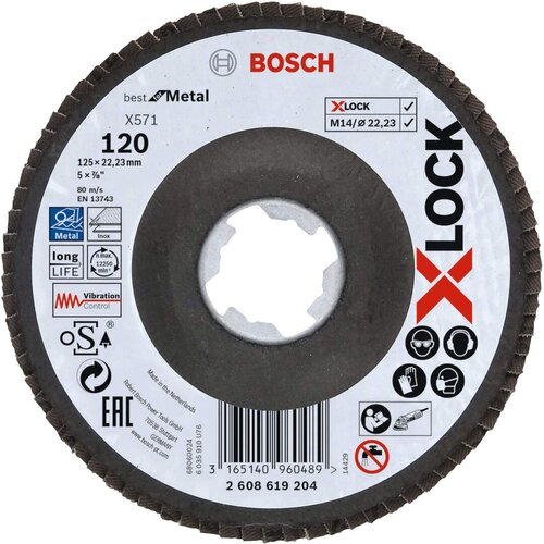 Bosch X-LOCK lamelne ploče, verzija pod uglom, vlaknasta ploča, &Oslash;125 mm, G 120, X571, Best for Metal, 1 komad - 2608619204 Cene