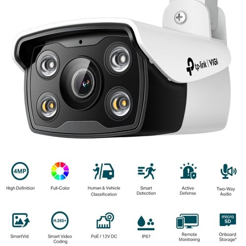 Tp-link VIGI C340 Full color kamera 2K 4MP, H.265+, 4mm leća, RJ45, PoE/12V DC, Night Vision, microSD, dvosmjerni audio, detekcija pokreta, vodootporna IP67, VIGI app Cijene