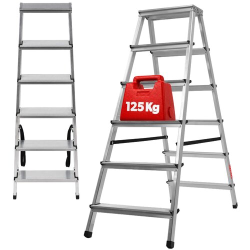 KADAX aluminijasta lestev za domačo uporabo, 6 stopnic, dvostranska, zložljiva, (5000346207) Cene