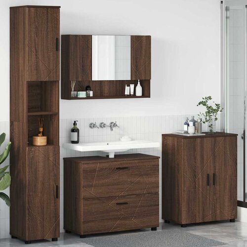 VidaXL Set namje&amp;scaron;taja za kupaonicu 4 pcs Smeđi hrast 30 x 35 x 192 cm Slike