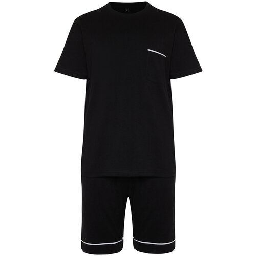 Trendyol Men's Black Regular Fit Ribbed Knitted Pajamas Set Slike
