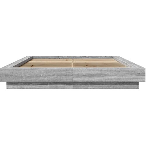  Okvir za krevet s LED svjetlima boja hrasta 135 x 190 cm drveni Siva Slike