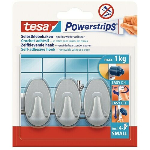 Tesa Powerstrips Samoljepljivi držač (Ovalno, Veličina: S, Mat krom, 3 Kom.) Slike