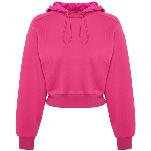 Trendyol Fuchsia Thick Fleece Inner Parachute Hoodie. Relaxed Cut Crop Knitted Sweatshirt Slike