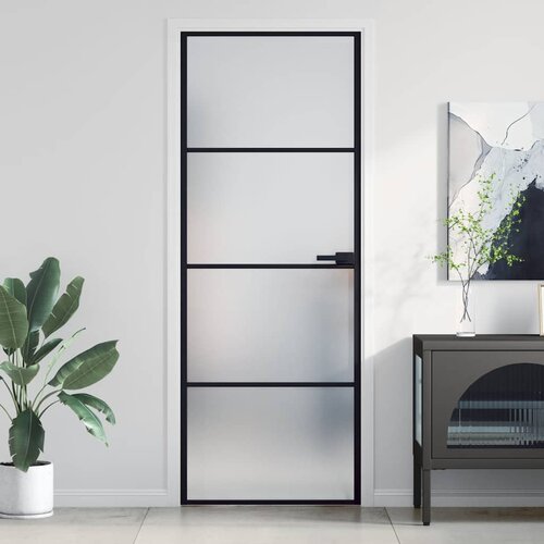 Sobna vrata tanka crna 76 x 201,5 cm kaljeno staklo i aluminij Slike