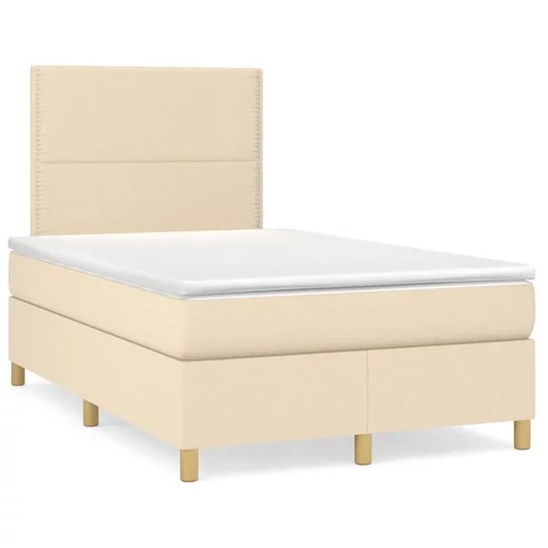 vidaXL Box spring postelja z vzmetnico LED krem 120x190 cm blago