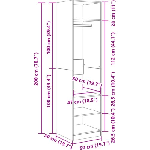 VidaXL Garderobna omara artisan hrast 50 x 50 x 200 cm Konstruiran les Slike