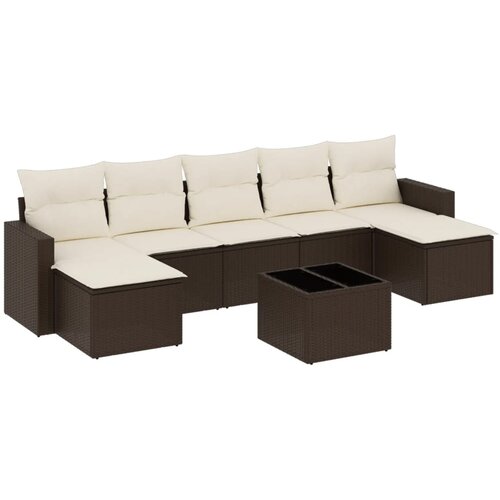  8-dijelni set vrtnih sofa s jastucima smeđi od poliratana Slike
