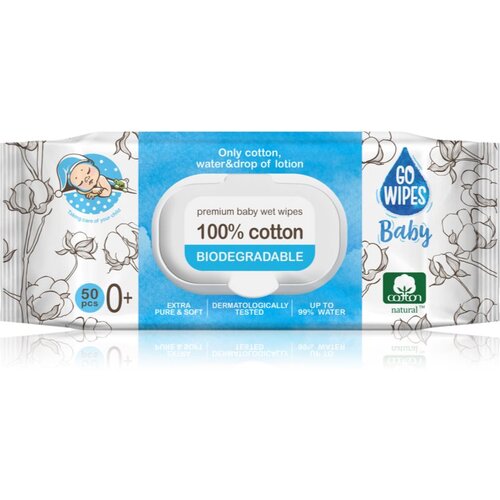 GOWipes Baby 100% Cotton Biodegradable otroški nežni vlažni robčki za občutljivo kožo 0+ 50 kos Cene