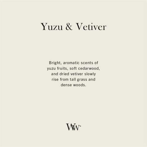 WoodWick Yuzu &amp;amp; Vetiver di&amp;scaron;eča sveča z lesenim stenjem 275 g Slike
