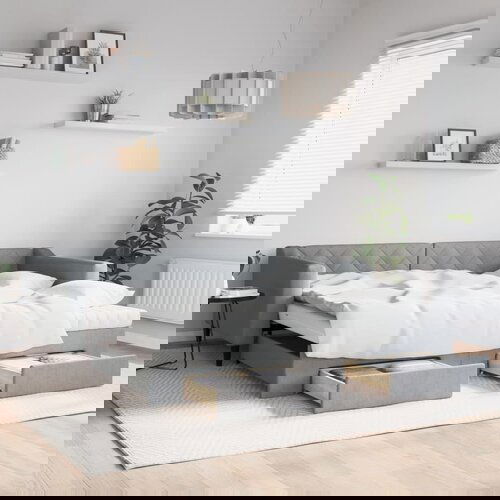 VidaXL Izvlečna dnevna postelja s predali svetlo siva 100x200 cm blago Slike