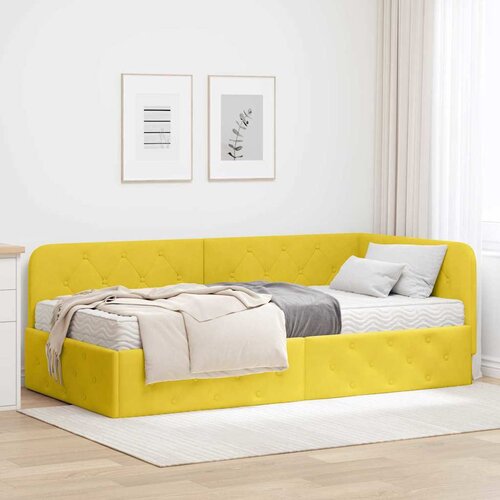vidaXL Kotna postelja z vzmetnico z vzglavjem Rumena 90 x 200 cm Žamet Cene