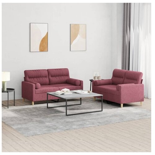 VidaXL 2-dijelni set sofa s jastucima crvena boja vina od tkanine Slike