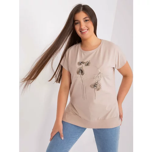 Fashion Hunters Beige blouse of large size with print