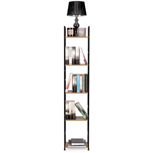 Modern Home Drvena polica sa metalnim okvirom u LOFT stilu, 5 nivoa, u boji hrasta - Slike