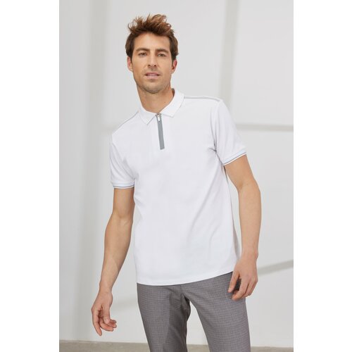 ALTINYILDIZ CLASSICS Men's White Slim Fit Slim Fit Polo Neck Short Sleeve Cotton T-Shirt. Slike