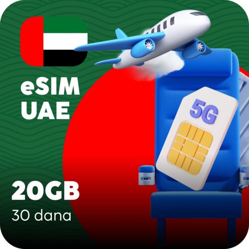 Ananas eSIM Ujedinjeni Arapski Emirati eSIM kartica - 20GB prepaid mobilnih podataka za 30 dana Cene