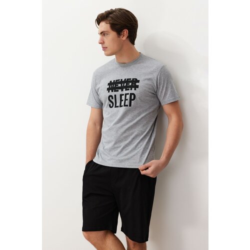 Trendyol Gray Regular Fit Summer Printed Shorts Pajamas Set Slike