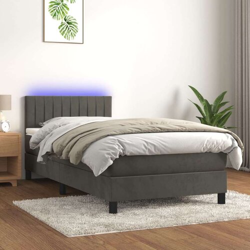  Box spring postelja z vzmetnico LED temno siva 90x200 cm žamet, (20930581) Cene