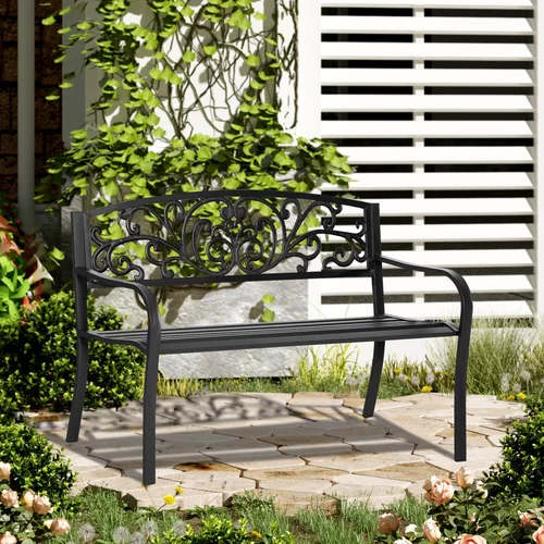 Outsunny vrtna in zunanja klop, kovinska klop v vintage slogu, 127 × 60 × 87 cm, črna, (20752885)