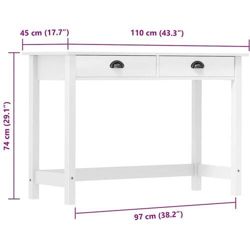  Konzolni stol Hill s 2 ladice 110x45x74 cm od masivne borovine Slike