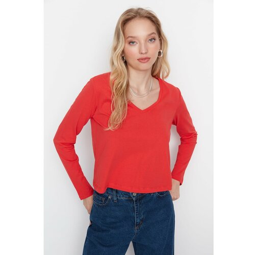 Trendyol navy blue-white-red 3-Pack long sleeve v-neck basic knitted t-shirt Slike