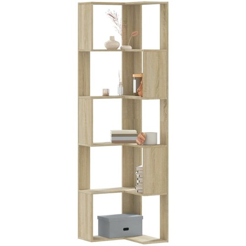 vidaXL Kutni regal za knjige s 5 razine boja hrasta 50x50x179cm drveni Cijene