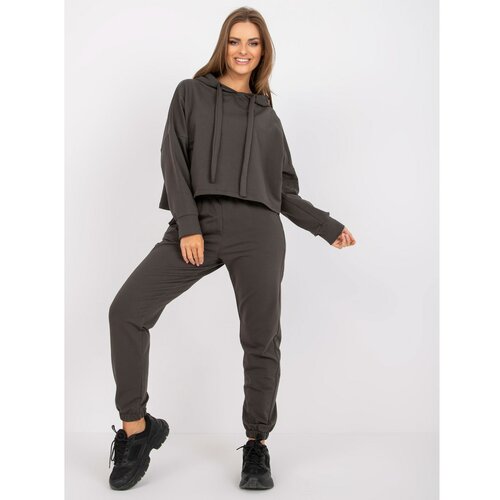 Fashion Hunters Basic khaki sweatshirt set with high-waisted trousers Slike