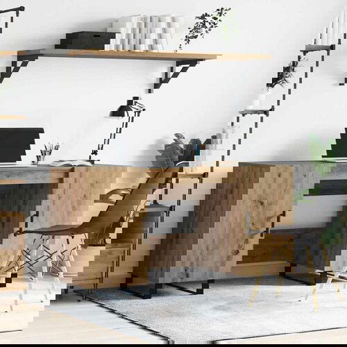 vidaXL Miza s polico artisan hrast 140 x 50 x 75 cm Konstruiran les Cene