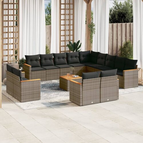 VidaXL 14-dijelni set vrtnih sofa od poliratana s jastucima sivi Slike