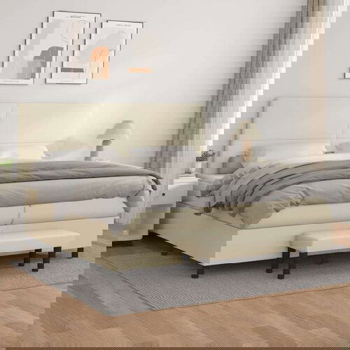  Box spring postelja z vzmetnico krem 200x200 cm umetno usnje, (20900237) Cene