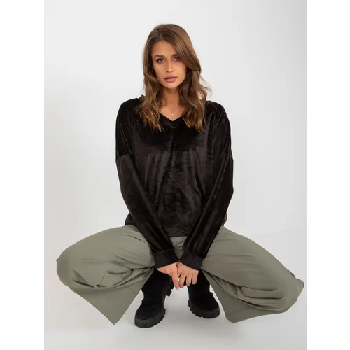 Fashion Hunters Black velour sweatshirt with neckline