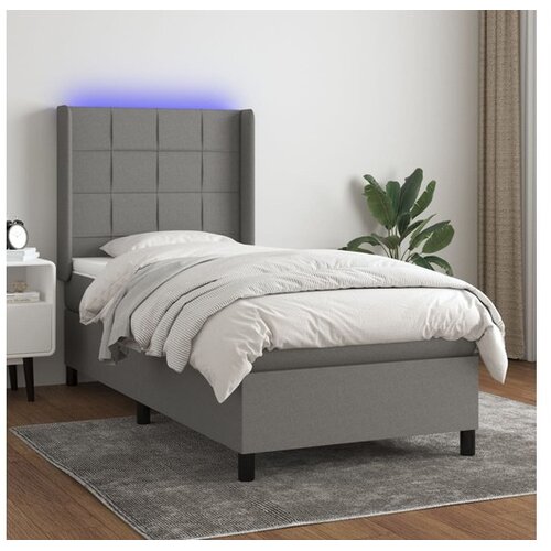  Box spring postelja z vzmetnico LED temno siva 80x200 cm blago Cene
