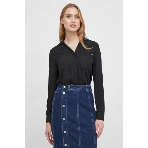 Calvin Klein Košulja za žene, boja: crna, regular, s klasičnim ovratnikom
