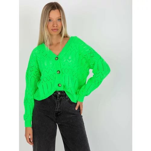 Fashion Hunters Fluo green openwork summer sweater with RUE PARIS buttons