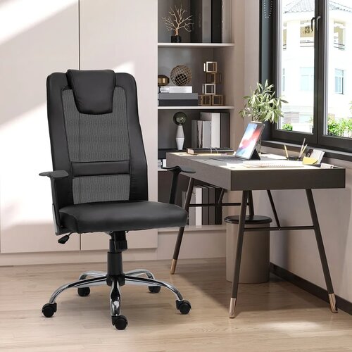  Uredska okretna stolica ergonomska direktorska stolica podesiva visina PU crna 66x73x108-118 cm Slike