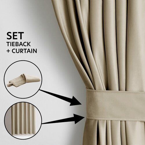 Restilo Rjava/bež žametna zavesa za delno zatemnitev 140x270 cm Eyelets &amp;ndash; Slike