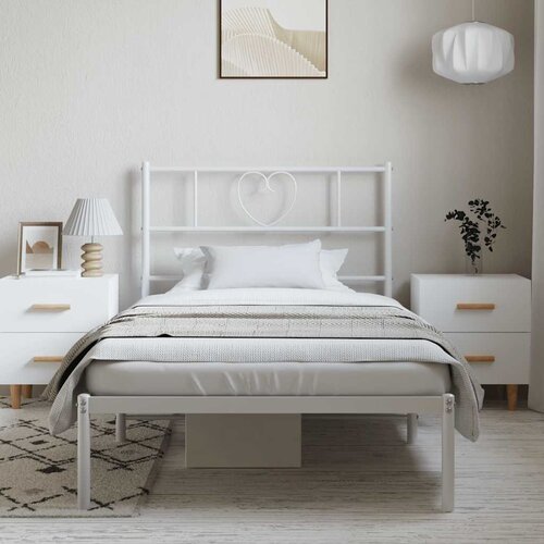  Metalni okvir za krevet s uzglavljem bijeli 100x190 cm Slike