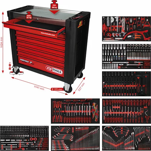 Ks Tools Delavniški voziček PERFORMANCE PLUS z orodjem, P25, s 564 kosi orodja, za 8 predalov