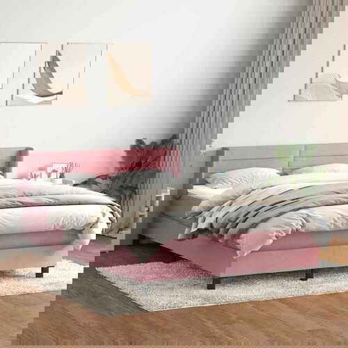  Box spring postelja z vzmetnico roza 140x210 cm žamet, (21792009) Cene