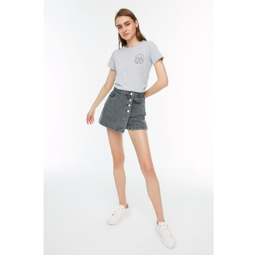 Trendyol Gray Button Detailed Denim Short Skirt Slike