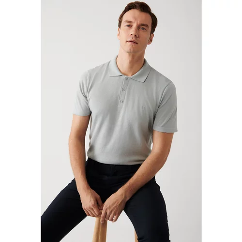 Avva Men's Gray Cotton Polo Neck Standard Fit Normal Cut Fine Knitwear T-shirt