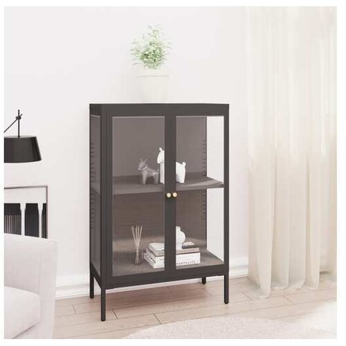  Komoda antracit 75 x 35 x 105 cm od čelika i stakla Cijene